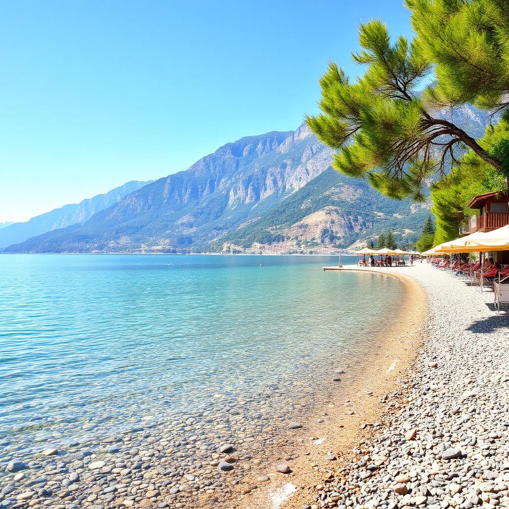 Het brede strand van Cannobio met helder water aan het Lago Maggiore