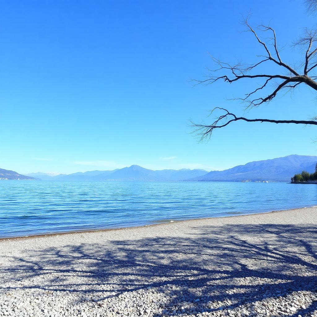 Het rustige kiezelstrand van Cerro bij Laveno-Mombello