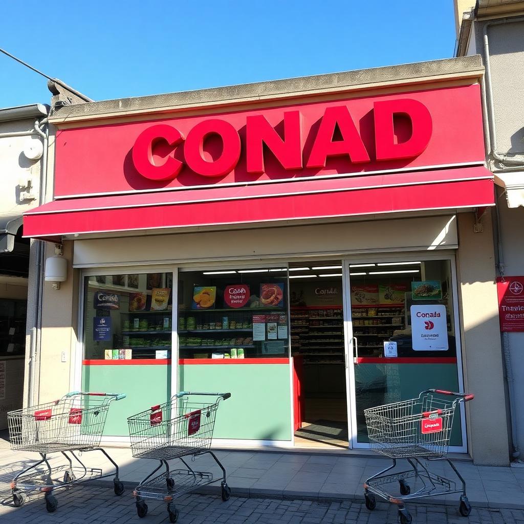 Conad supermarkt-gevel in een Italiaans dorp