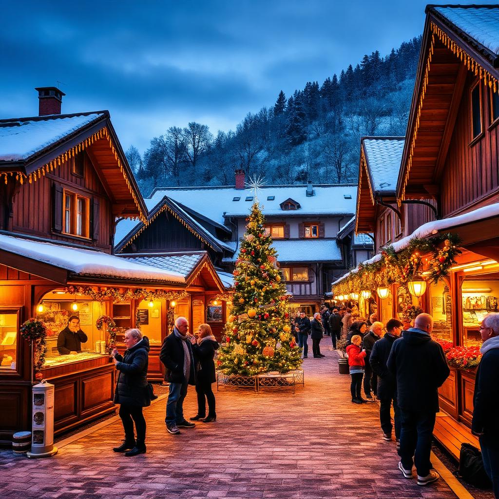 Kerstmarkt in een Italiaans dorp aan het meer