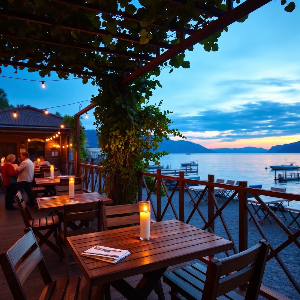 Terras van visrestaurant La Vela in Lisanza aan het Lago Maggiore