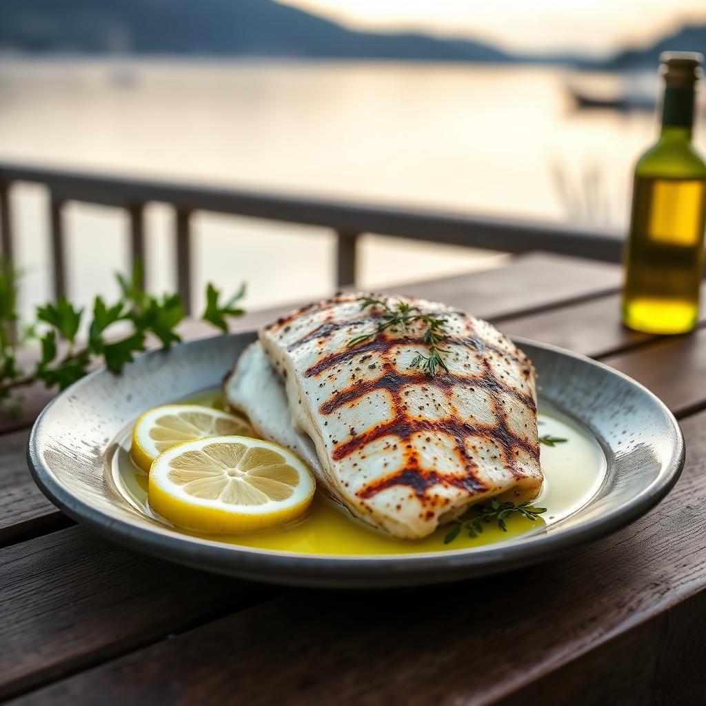 Gegrilde lavarello-filet met citroen aan het meer