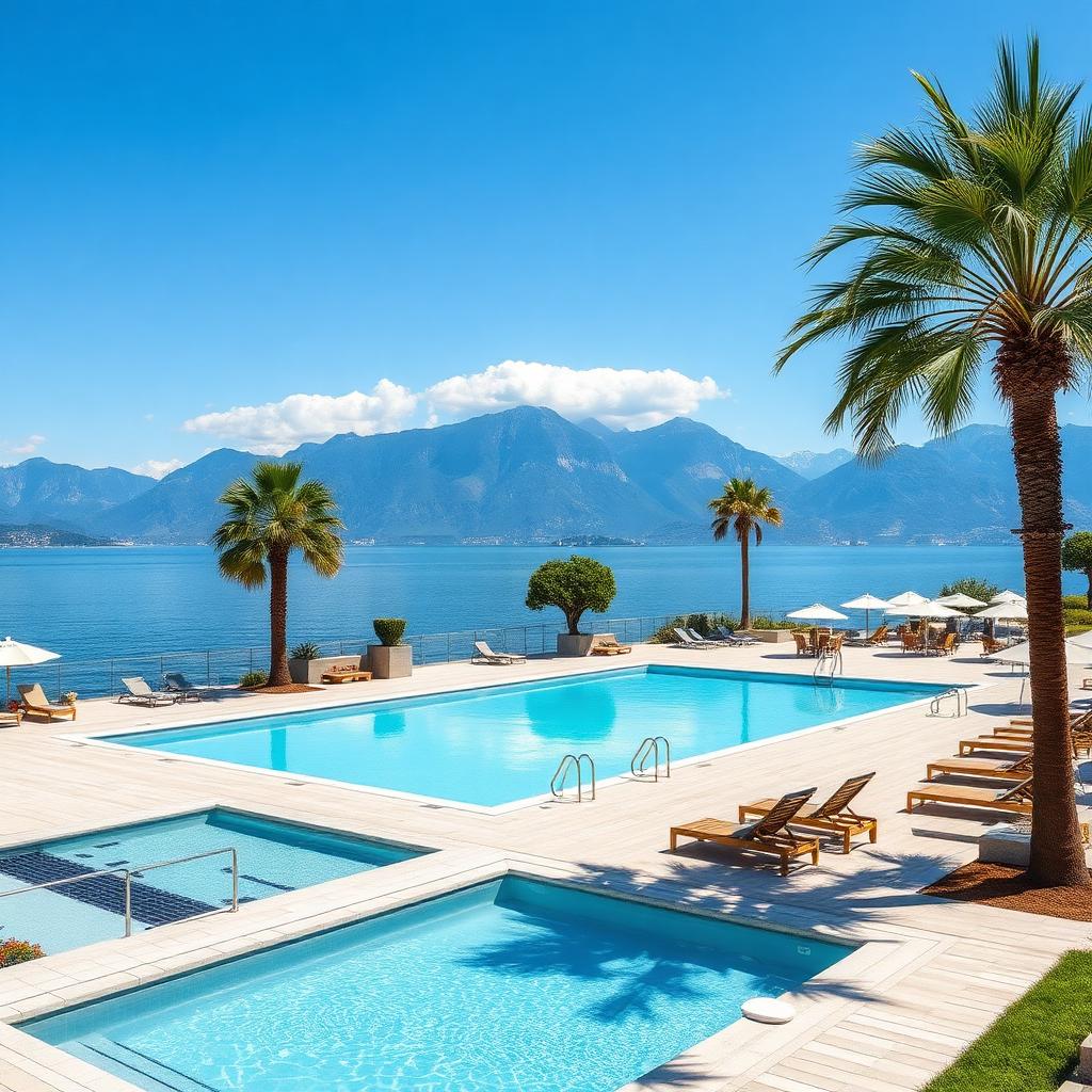Modern lido met zwembaden aan het Lago Maggiore bij Locarno