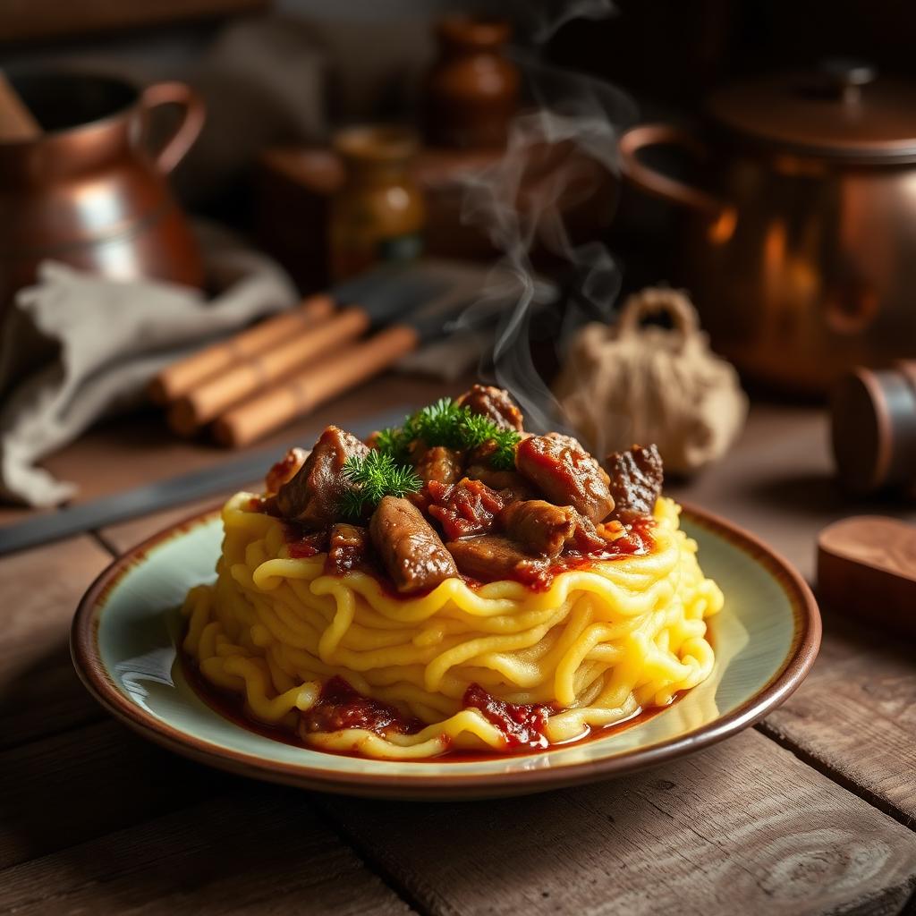 Plate dampende polenta met stoofvlees