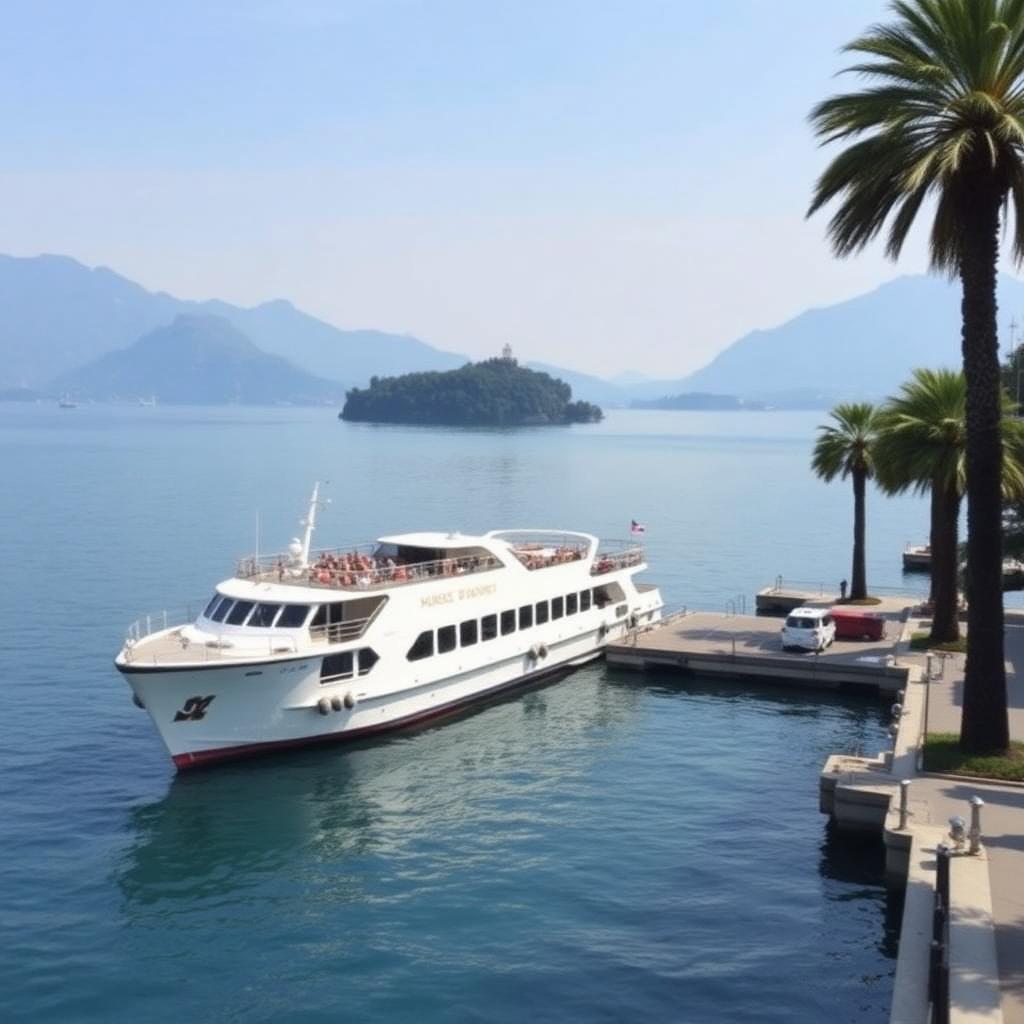 Witte veerboot in de haven van Stresa