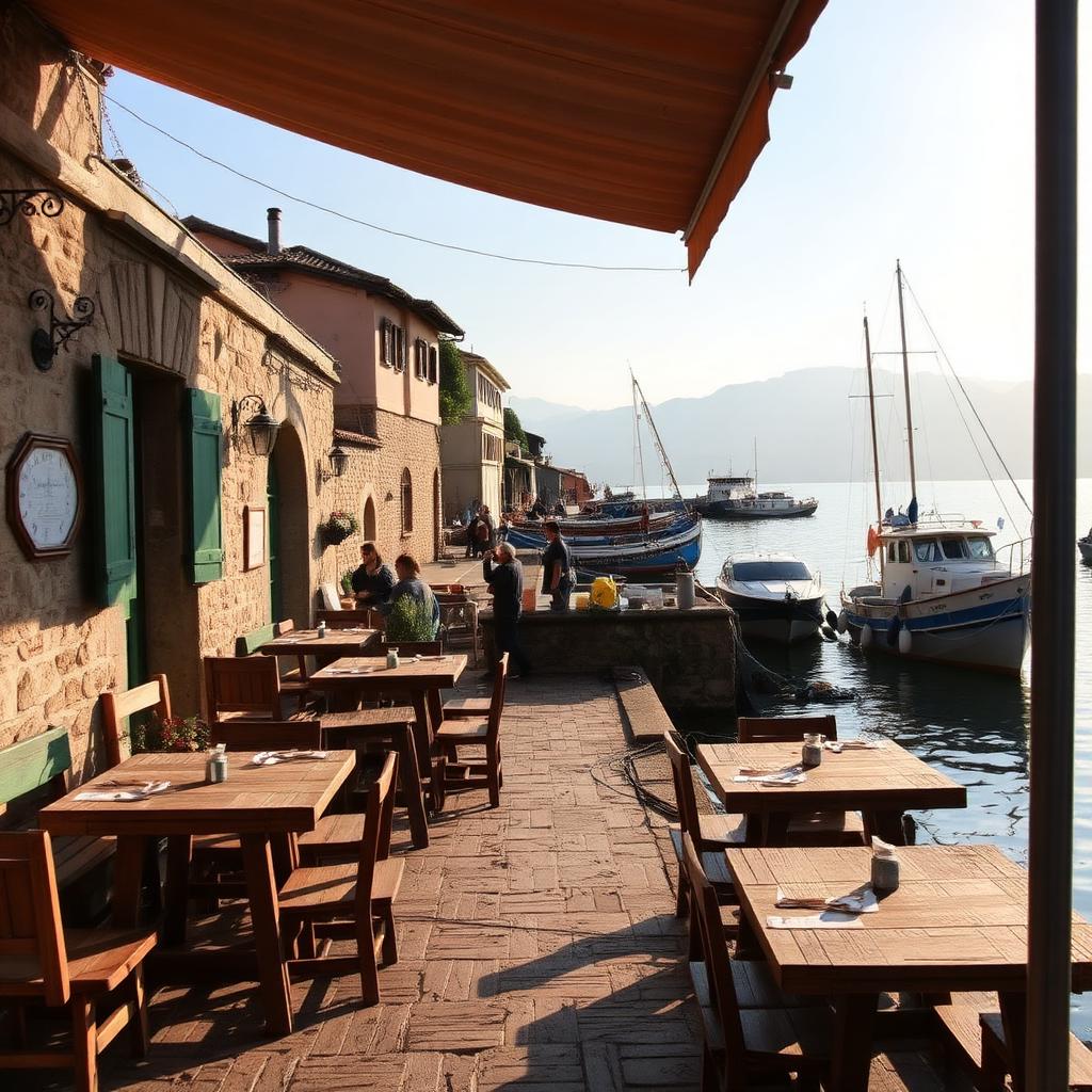 Terras van Ristorante Italia op Isola dei Pescatori, gerund door familie Ruffoni
