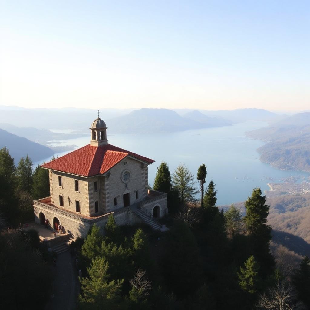 Kapel van de Sacro Monte di Ghiffa met uitzicht over het Lago Maggiore