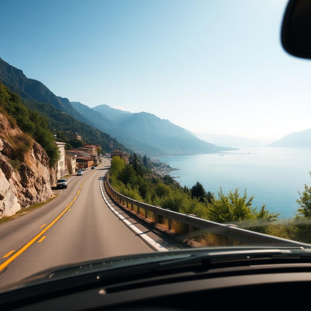 Bochtige weg langs de westoever van het Lago Maggiore