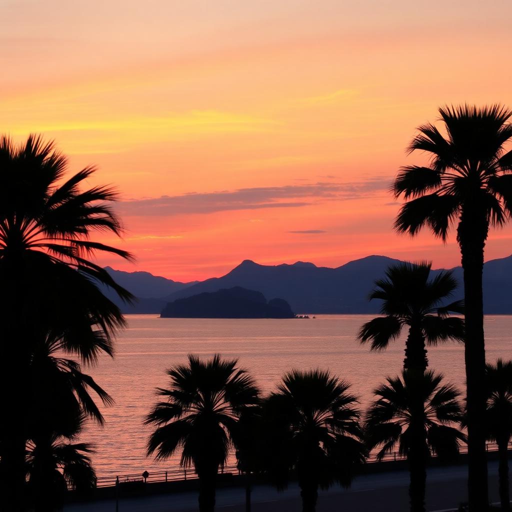 De Borromeïsche eilanden in silhouet bij zonsondergang vanaf Stresa