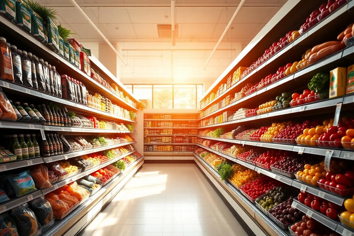 Ruim supermarktpad met verse producten