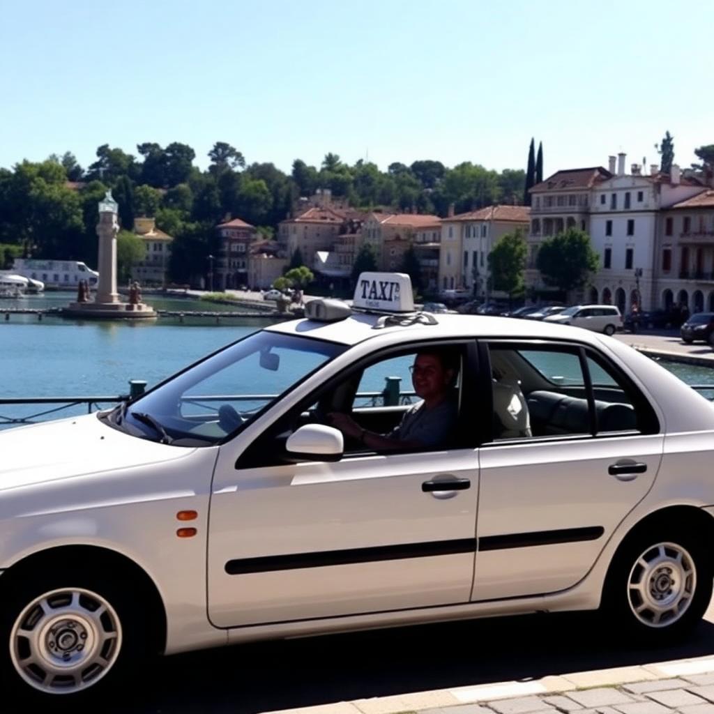 Witte taxi bij de lungolago van Sesto Calende